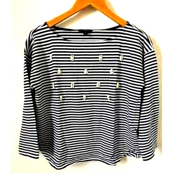 BANANA REPUBLIC Jeweled Rhinestone Stripe Long Sleeve Top LIKE NEW - Picture 1 of 8